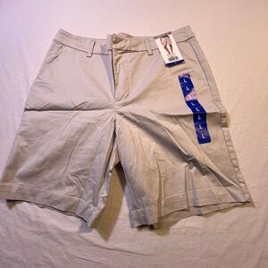 Matty M Women Beige Cotton Spandex Stretch Flat Front Casual Shorts Size L